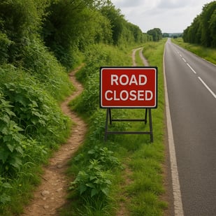 An image that uses a visual metaphor for a sales process You could show a winding overgrown path with a large obstacle or a road closed sign contrasting with a clear straight and wellpaved road leading into the distance This visually represents the h-1
