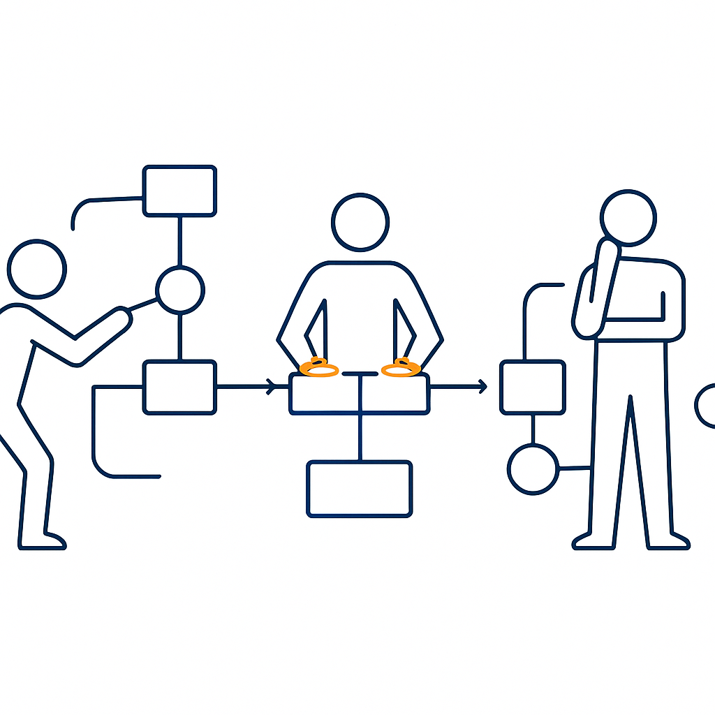 Create a minimal lineart illustration on a pure white background showing a threepart comparison that highlights the RevOps hiring trap On the left dep-1 Create a minimal lineart illustration on a pure white background showing a threepart comparison that highlights the RevOps hiring trap On the left dep-1