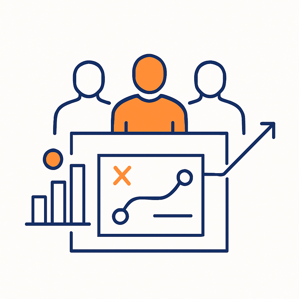 Create a minimal lineart illustration on a pure white background representing an embedded strategic partner within a leadership team Show a simple out-1